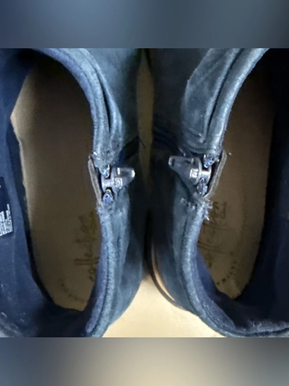 Clarks Sharon Salon Blue Suede Ankle Boots W/ Bow Side Zip Women’s Booties
